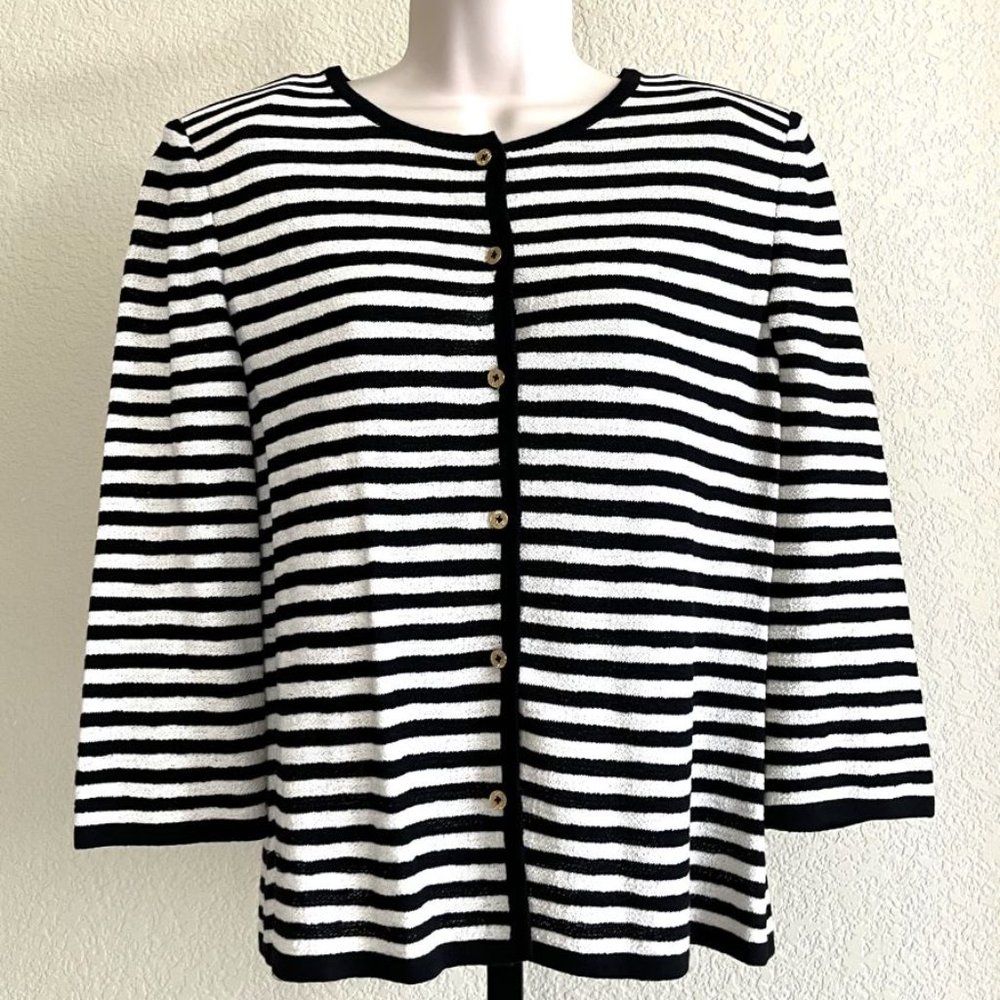 St. John MEDIUM Vintage Striped Wool Blend Cardigan
